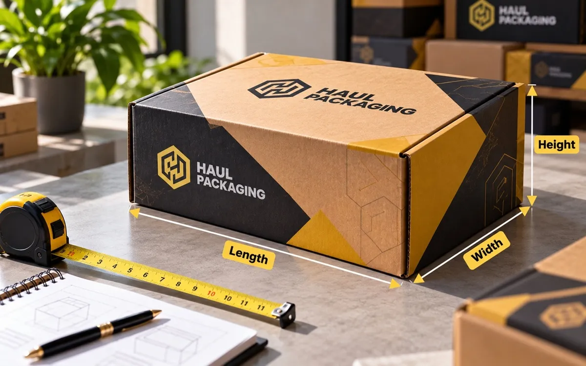 width and height measurement arrows on a cardboard box