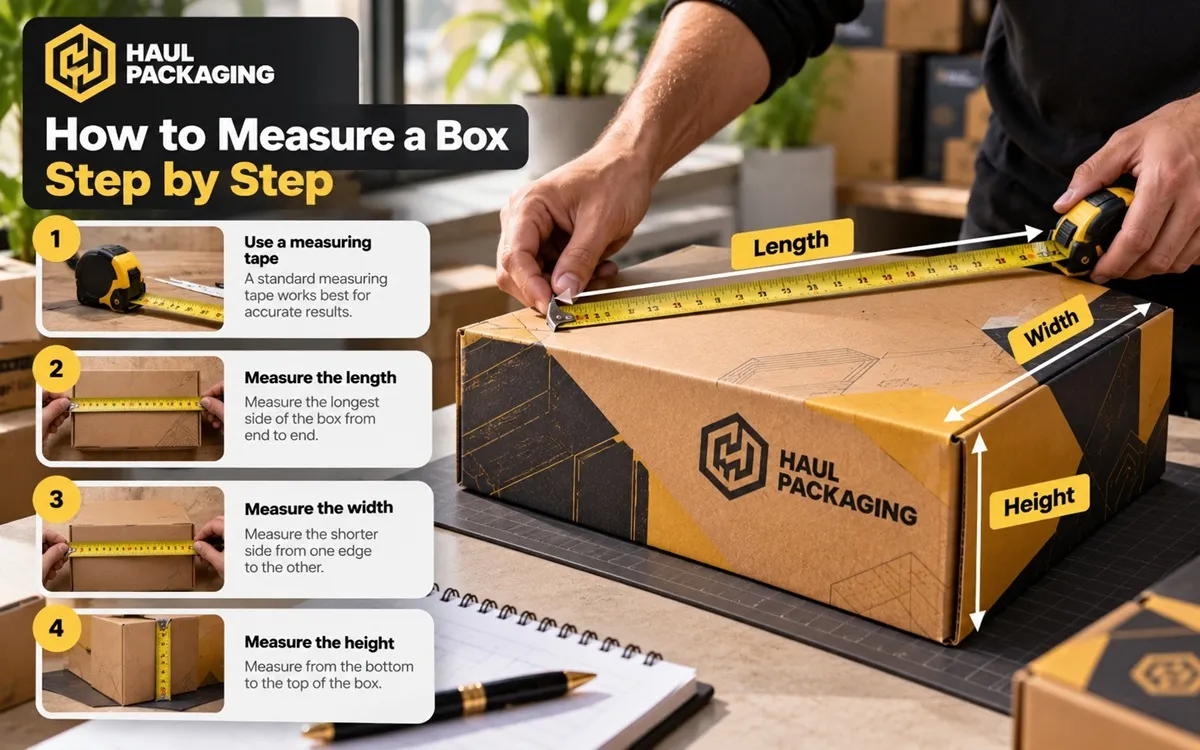 Measuring a cardboard box edge using a ruler