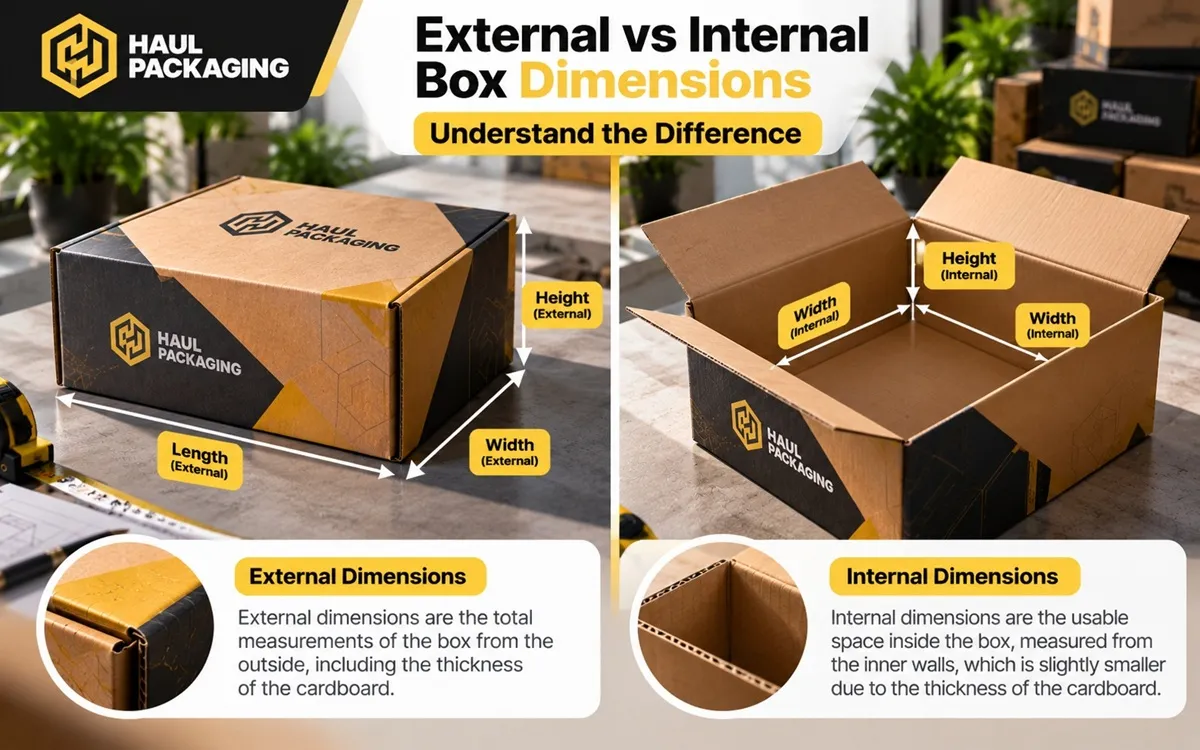 Comparison of internal and external cardboard box measurements